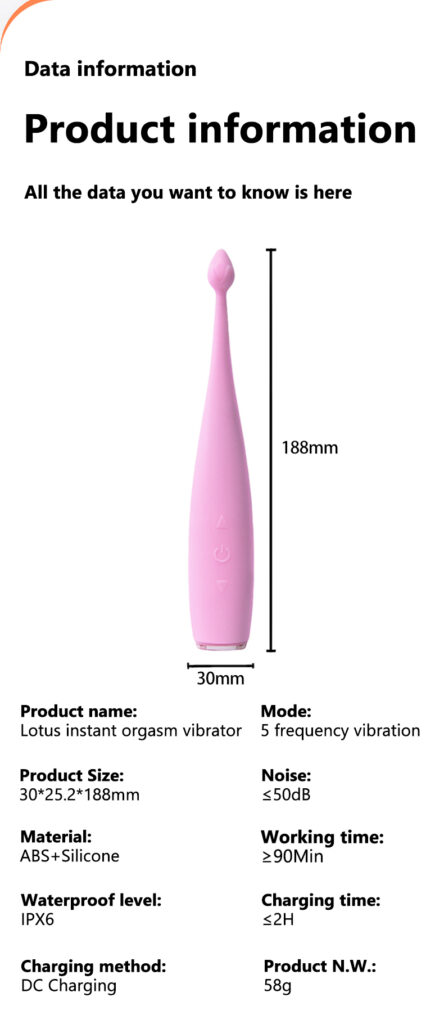 Lotus Instant Orgasm Vibrator product details, including size, power, etc.